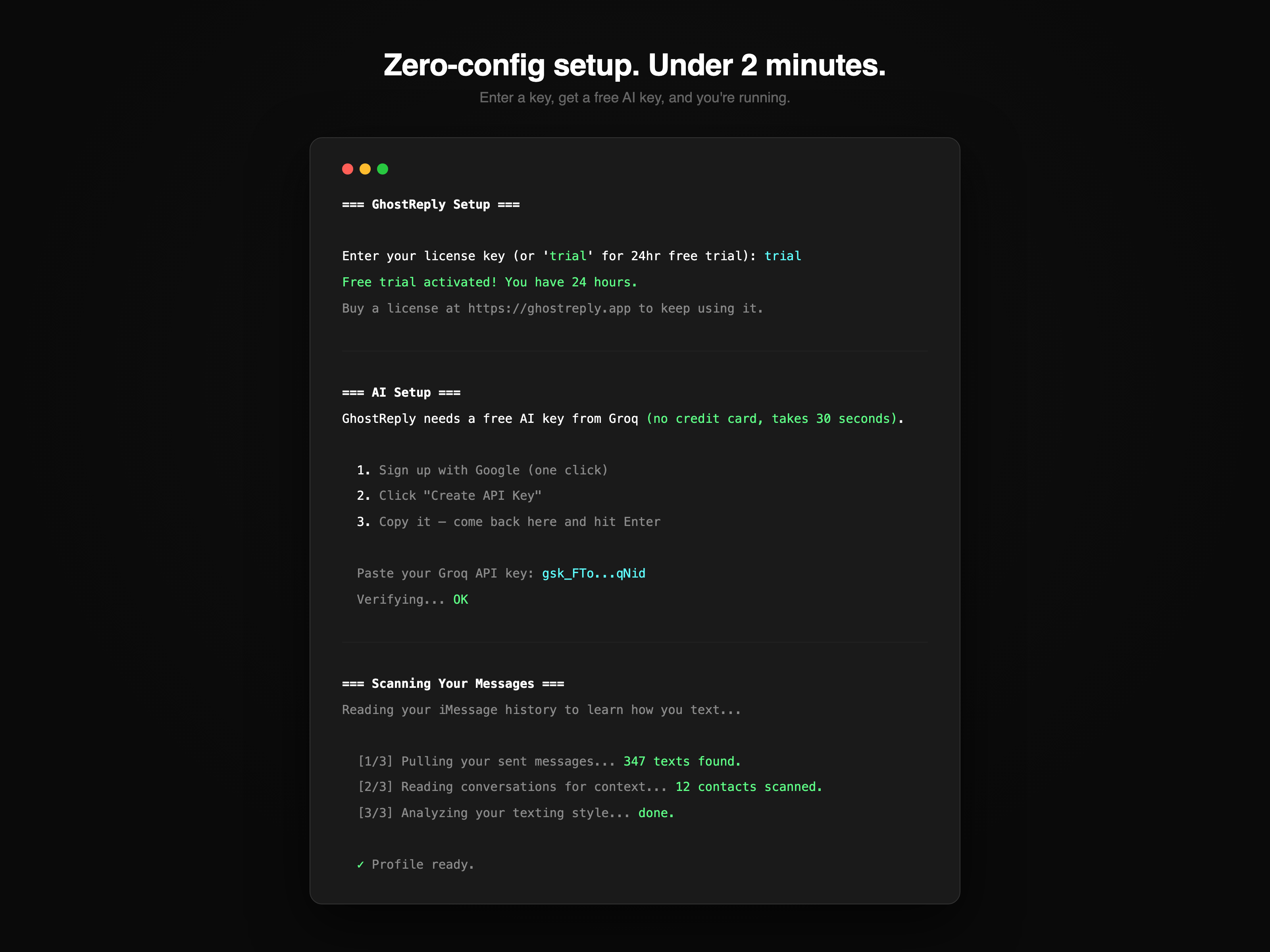 GhostReply setup flow