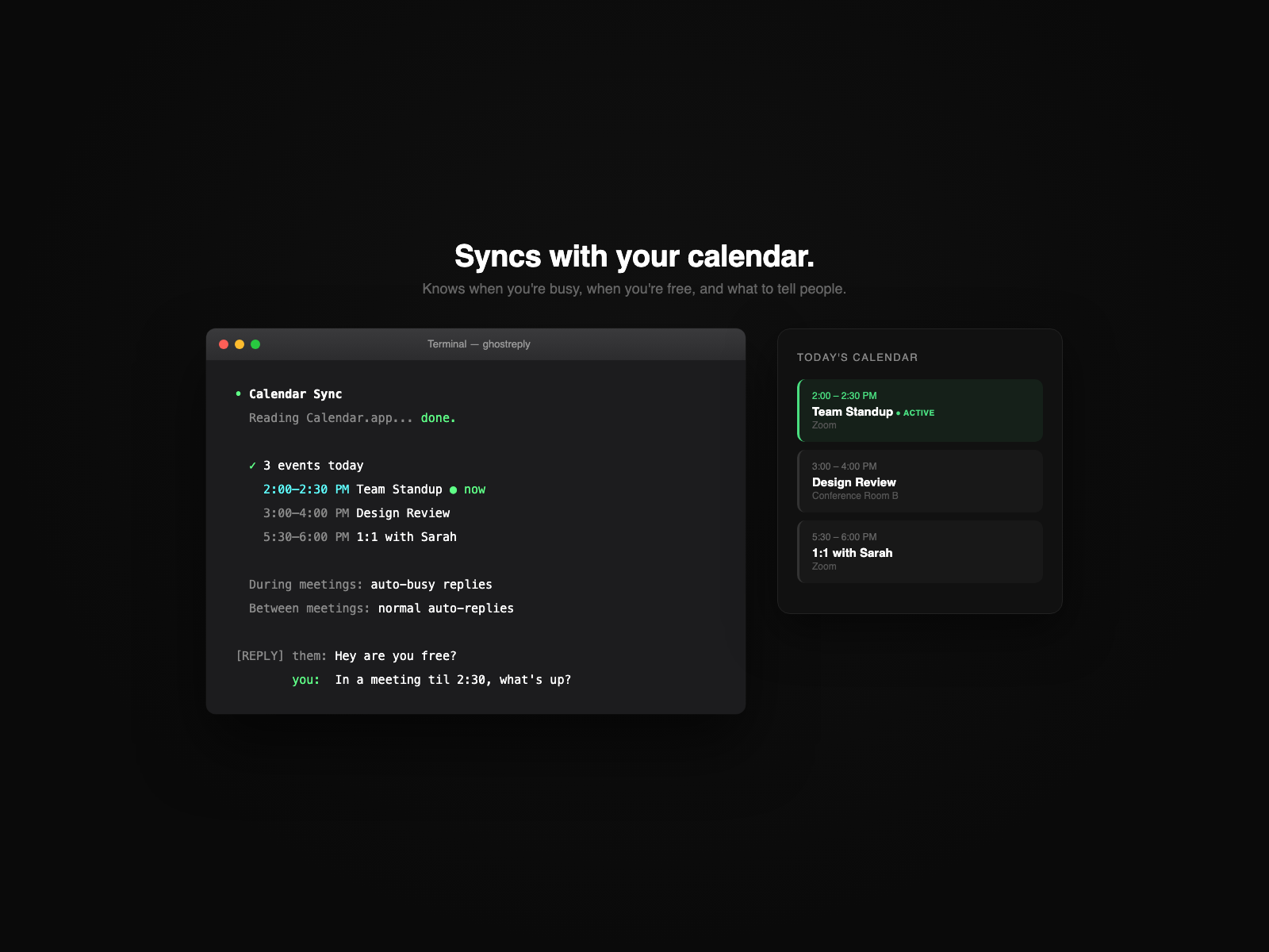 GhostReply calendar sync